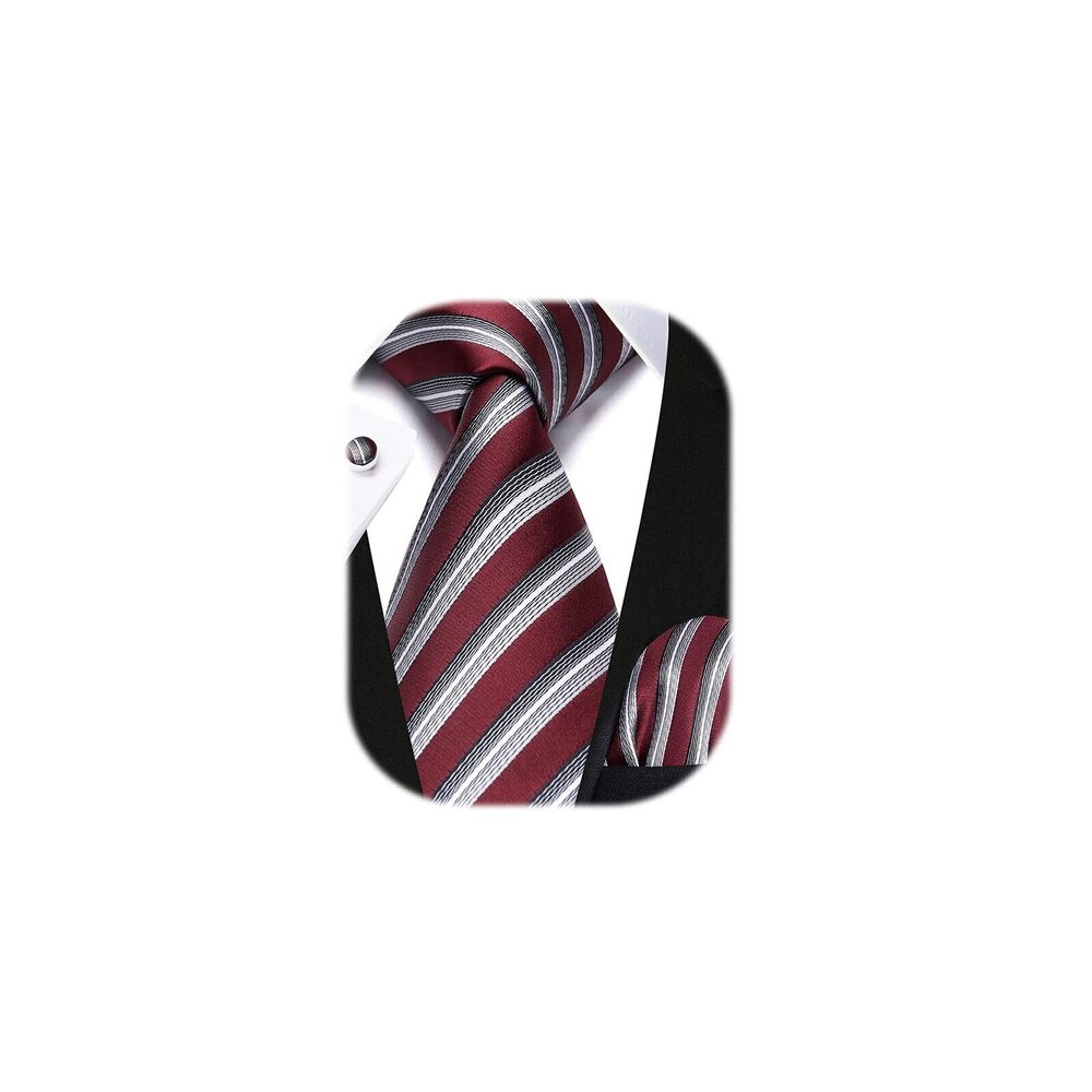 6857 Red Gray Ties Stripe 's Ties Set Classic Woven Silk Necktie